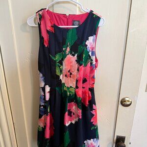 Vince Camuto Navy Floral Fit & Flare Dress Sleeveless Size 8